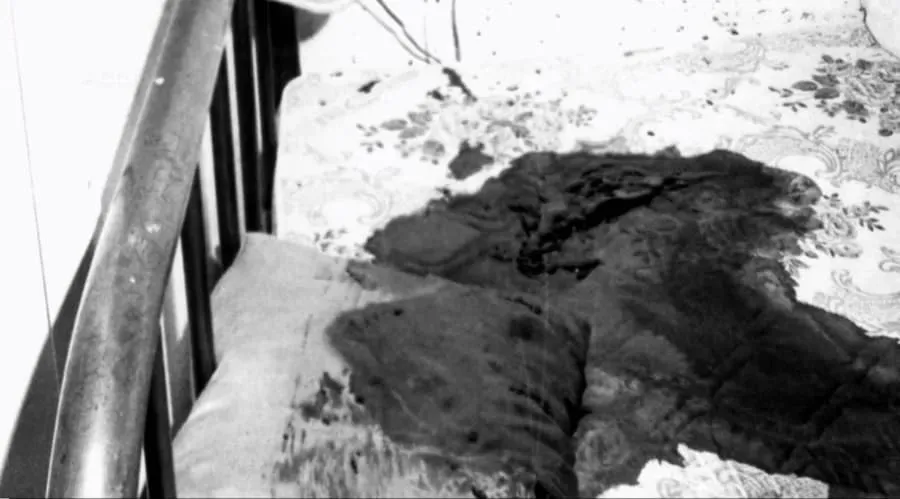 The blood-soaked sheets belonging to 79-year-old Blanche Page.