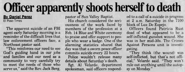 Patricia Rust newspaper El Paso Times, 11 April 1999.