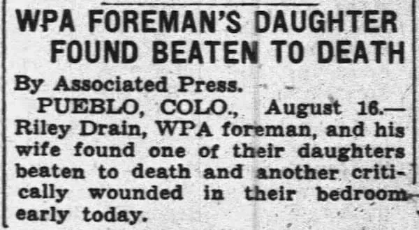 Drain murder snippet found from the St. Louis Globe Democrat (17 August 1936).